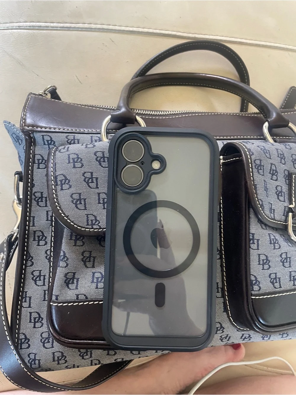 Dooney & Bourke Satchel Bag in Blue and Brown